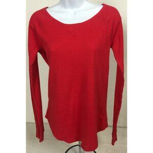 Pink PajamaTop Women Size L Red Long Cuffed Sleeves Round Neckline